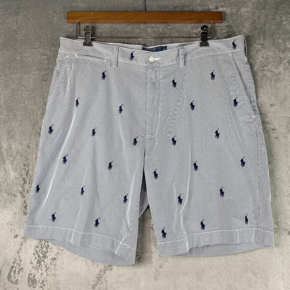 Vintage Polo Ralph Lauren Prospect Shorts Men 38 Blue White Stripe All Over Pony